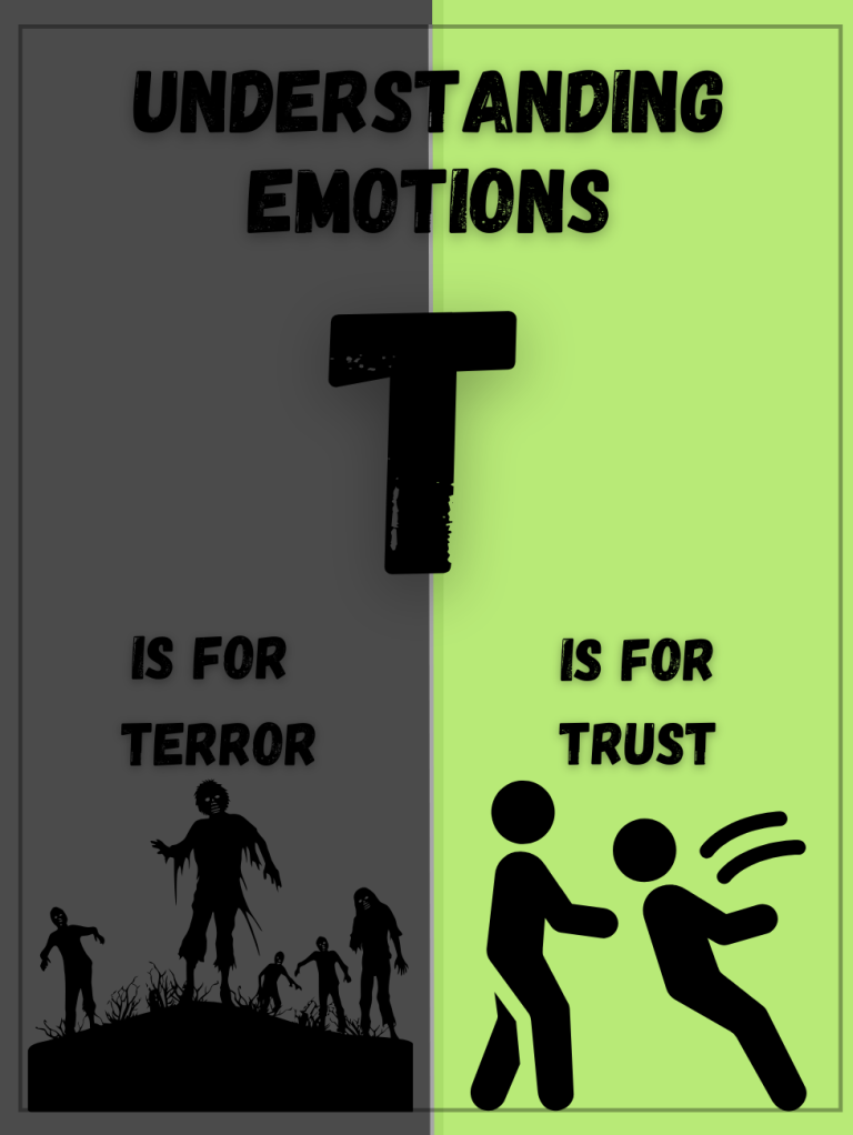 Graphic showing "T" for Terror and Trust, with silhouettes illustrating each emotion.