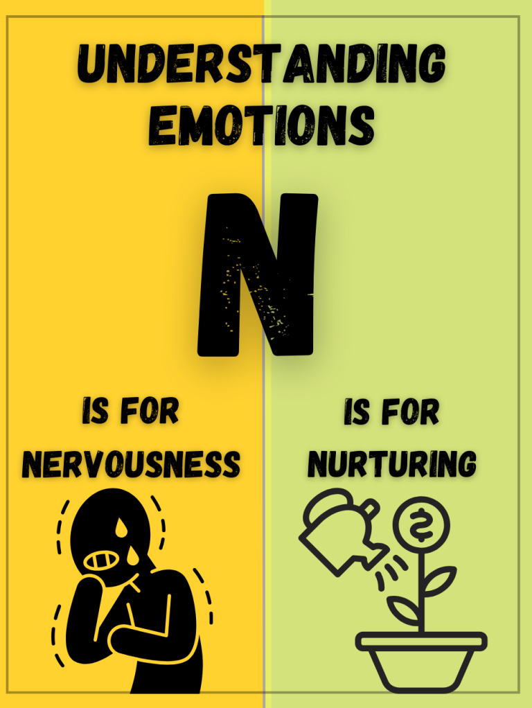 Text on a split background: "N" stands for Nervousness and Nurturing, with related icons.